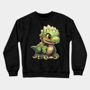 Cute Green Adorable Chibi T-Rex Isometric Dinosaur Crewneck Sweatshirt